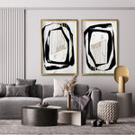 Cargar imagen en el visor de la galería, Set 2 Cuadros Decorativos Abstracto Negro Arena 028 - Estilo Boho Minimalista en Beige y Negro
