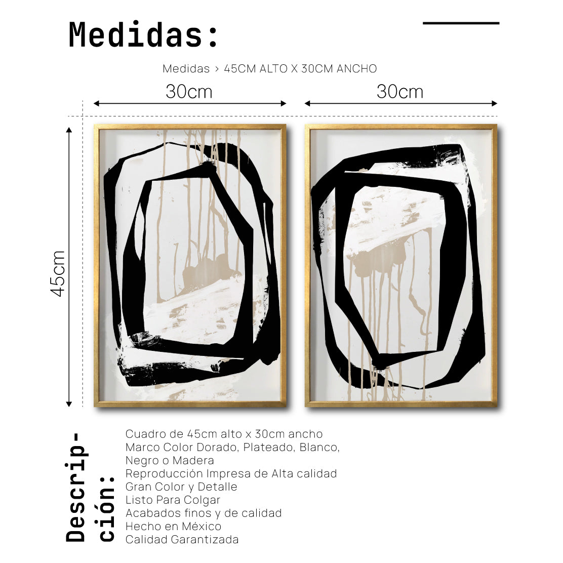 Set 2 Cuadros Decorativos Abstracto Negro Arena 028 - Estilo Boho Minimalista en Beige y Negro