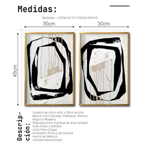 Set 2 Cuadros Decorativos Abstracto Negro Arena 028 - Estilo Boho Minimalista en Beige y Negro