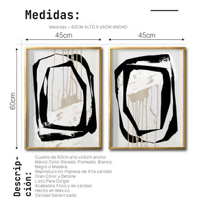 Set 2 Cuadros Decorativos Abstracto Negro Arena 028 - Para Credenza