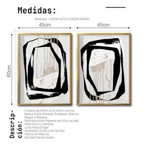 Set Cuadros Decorativos Abstracto Negro Arena 028 - Para Comedor