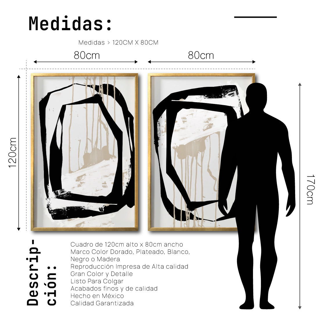 Set 2 Cuadros Decorativos Abstracto Negro Arena 028 - Para Credenza