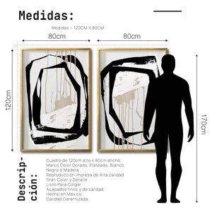 Set 2 Cuadros Decorativos Abstracto Negro Arena 028 - Para Credenza