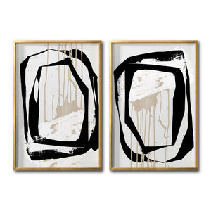 Set 2 Cuadros Decorativos Abstracto Negro Arena 028 - Estilo Boho Minimalista en Beige y Negro