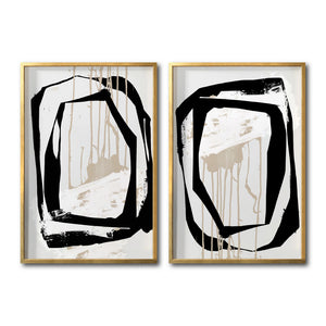 Set 2 Cuadros Decorativos Abstracto Negro Arena 028 - Para Credenza