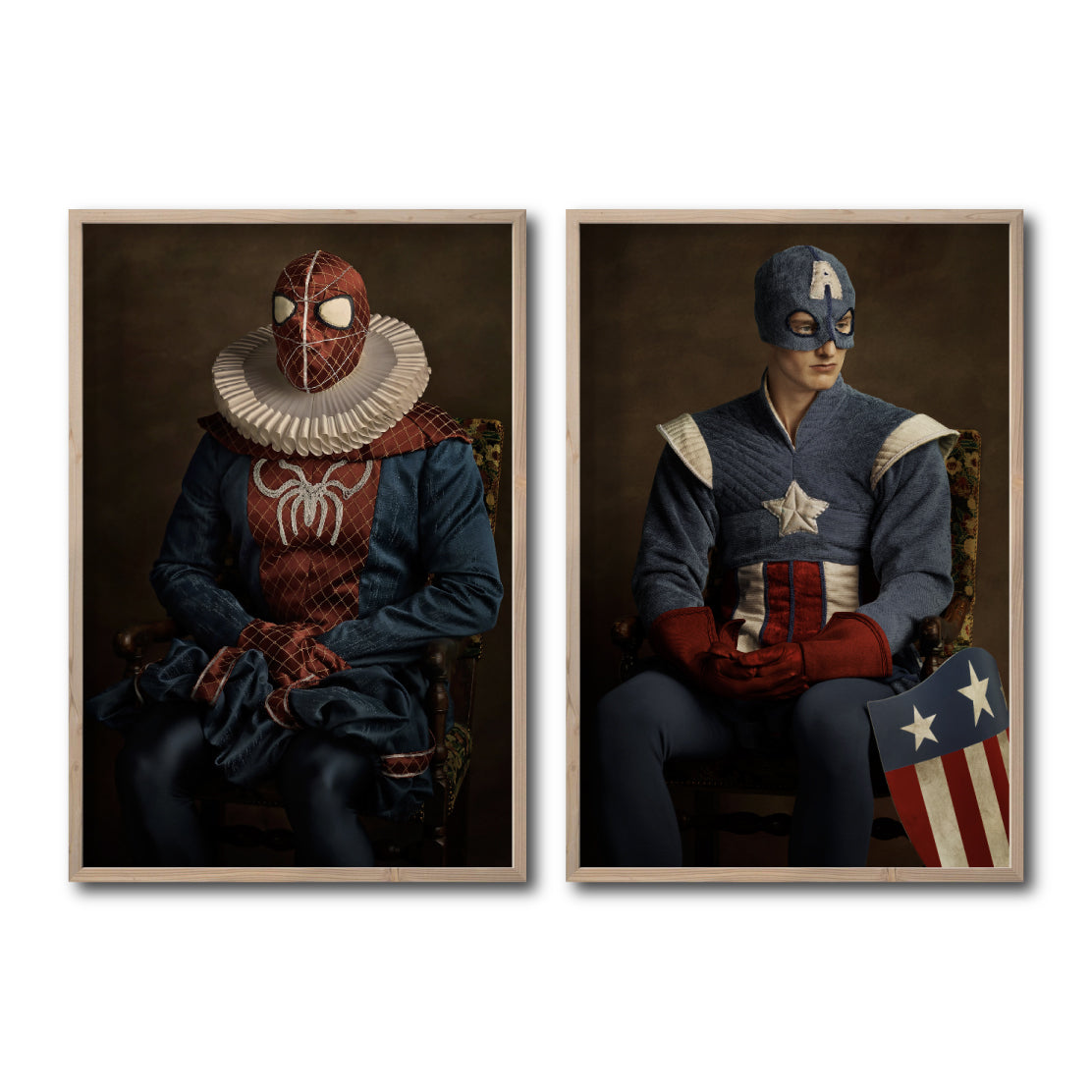 Set Cuadros Decorativos Personajes Época 028 Superhéroes Avengers Spiderman Capitán America- Díptico
