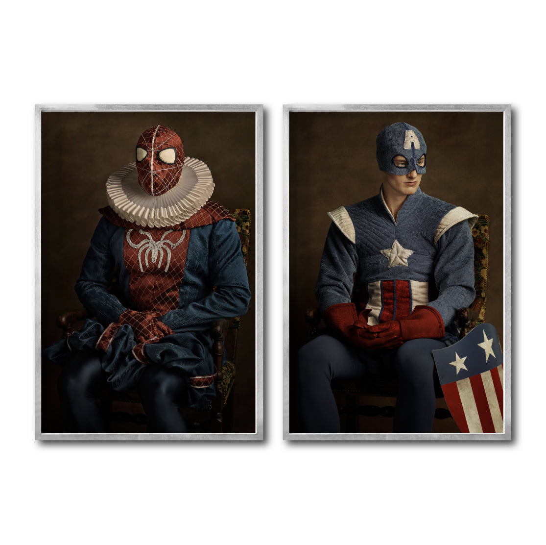 Set Cuadros Decorativos Personajes Época 028 Superhéroes Avengers Spiderman Capitán America- Díptico