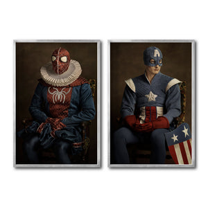 Set Cuadros Decorativos Personajes Época 028 Superhéroes Avengers Spiderman Capitán America- Díptico