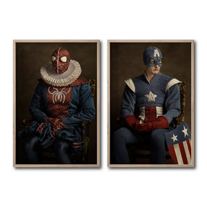 Set Cuadros Decorativos Personajes Época 028 Superhéroes Avengers Spiderman Capitán America- Díptico