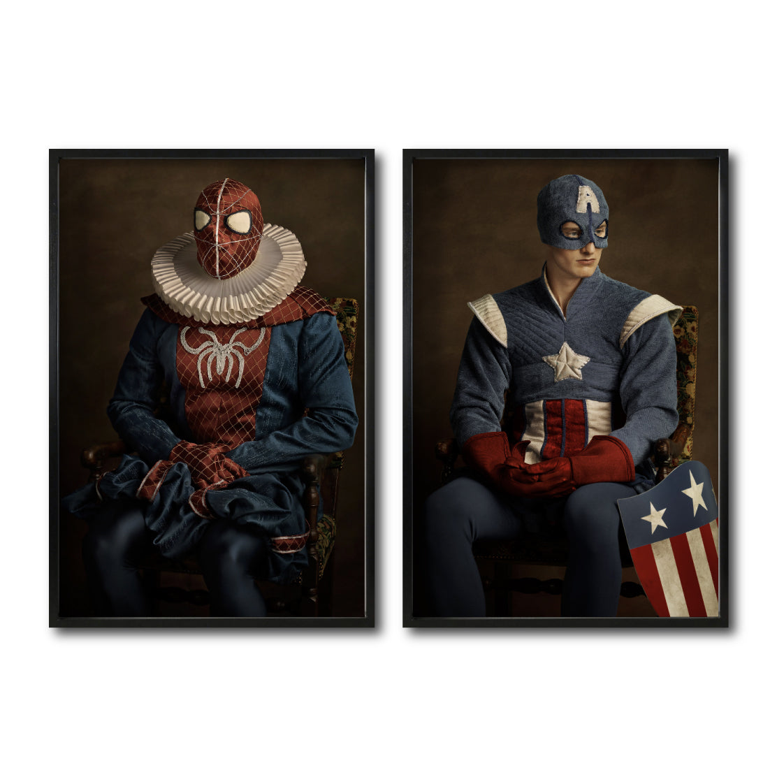 Set Cuadros Decorativos Personajes Época 028 Superhéroes Avengers Spiderman Capitán America- Díptico