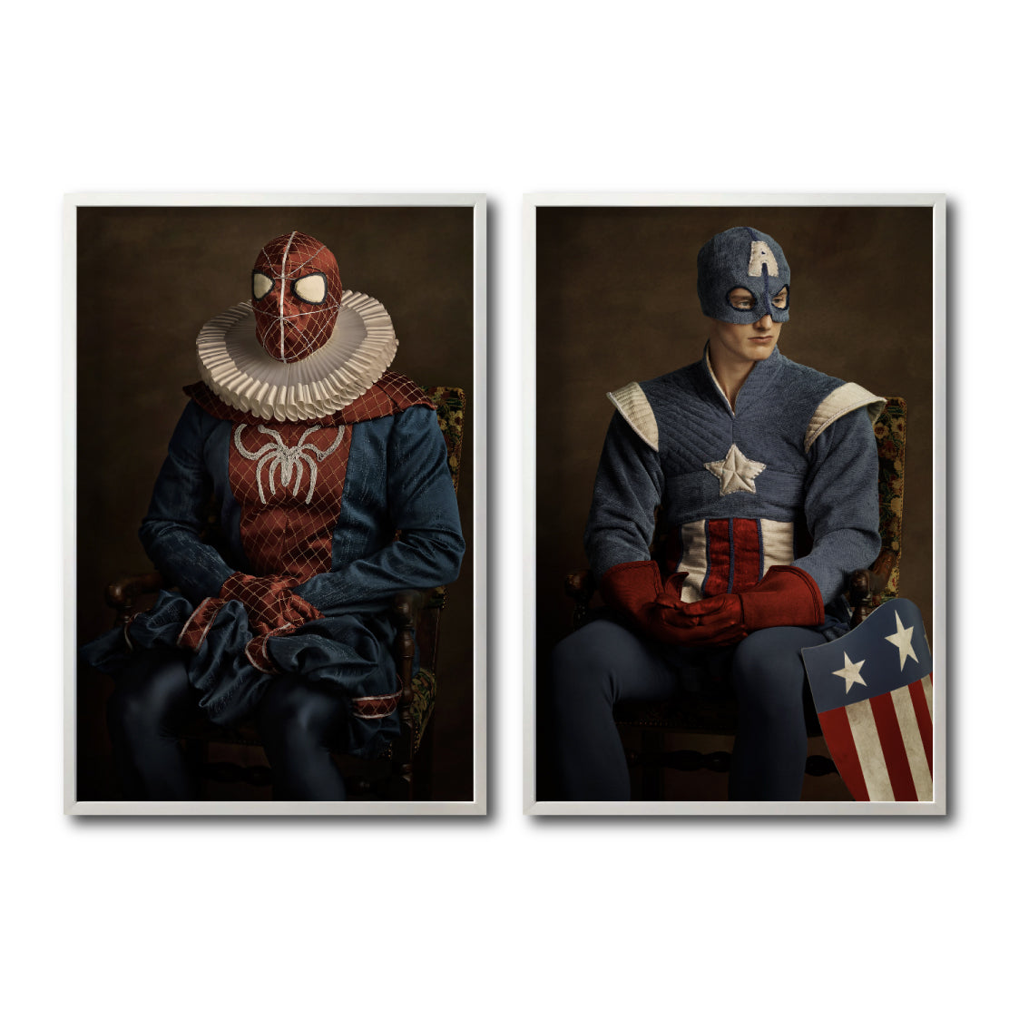 Set Cuadros Decorativos Personajes Época 028 Superhéroes Avengers Spiderman Capitán America- Díptico