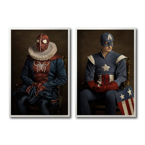 Set Cuadros Decorativos Personajes Época 028 Superhéroes Avengers Spiderman Capitán America- Díptico