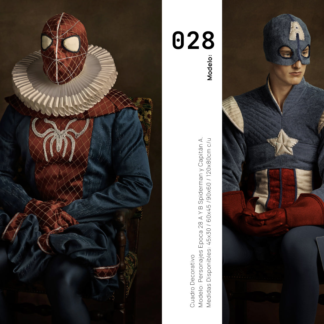 Set Cuadros Decorativos Personajes Época 028 Superhéroes Avengers Spiderman Capitán America- Díptico