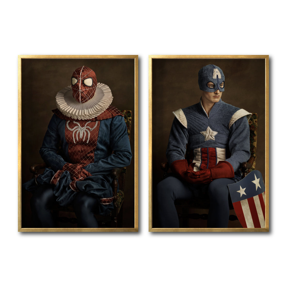 Set Cuadros Decorativos Personajes Época 028 Superhéroes Avengers Spiderman Capitán America- Díptico