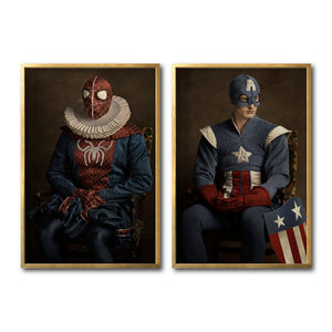 Set Cuadros Decorativos Personajes Época 028 Superhéroes Avengers Spiderman Capitán America- Díptico