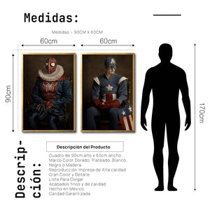 Set Cuadros Decorativos Personajes Época 028 Superhéroes Avengers Spiderman Capitán America- Díptico