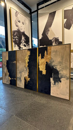 Cargar imagen en el visor de la galería, Set de 3 Cuadros Decorativos Abstract Colors 3-312 - Arte Moderno y Elegante en tono Azul, Beige y Dorado-Triptico
