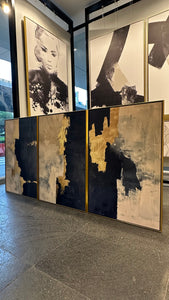 Set de 3 Cuadros Decorativos Abstract Colors 3-312 - Arte Moderno y Elegante en tono Azul, Beige y Dorado-Triptico