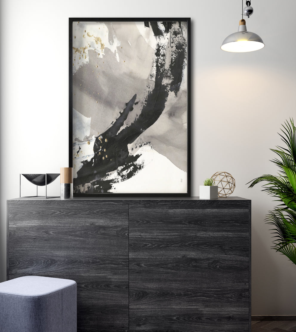 Cuadro Decorativo Abstracto Negro Arena 029c - Para Credenza