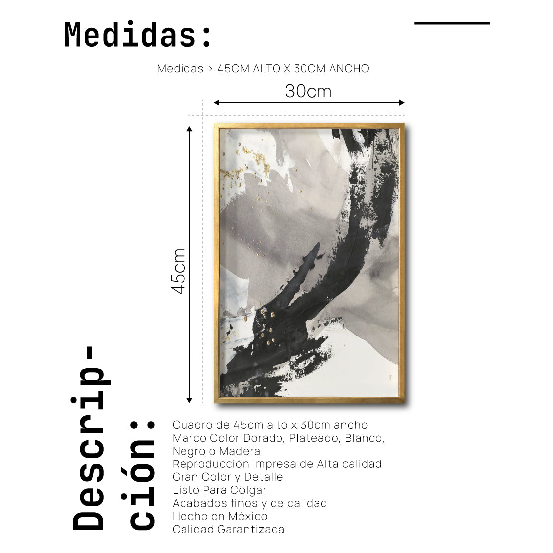 Cuadro Decorativo Abstracto Negro Arena 029c - Para Credenza