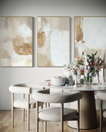 Cargar imagen en el visor de la galería, Set Cuadros Decorativos Abstracto Negro Arena 2 - 279 - Triptico Moderno y Elegante Arte Estilo Boho en Blanco, Beige y Dorado Oro
