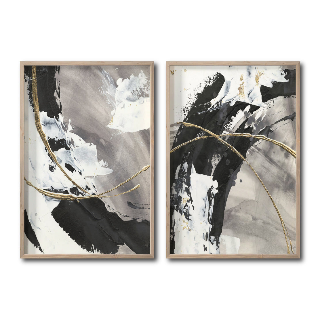 Set 2 Cuadros Decorativos Abstracto Negro Arena 029 - Arte Elegante Estilo Boho Minimalista en Tonos Neutros y Negro