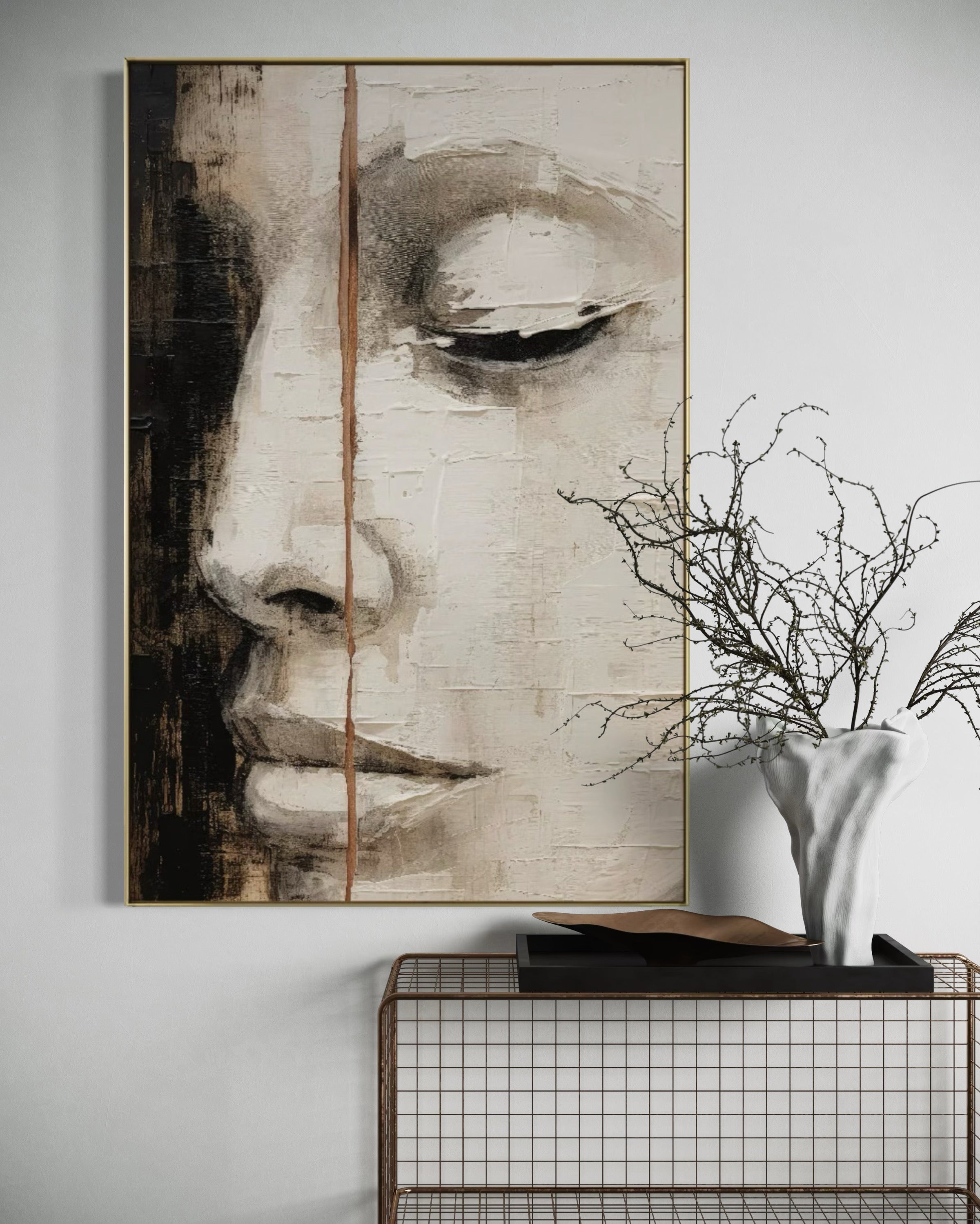 Cuadro Decorativo Abstracto Negro Arena 2-210 Rostro de Mujer Zen Arte Moderno y Elegante Cara estilo Boho