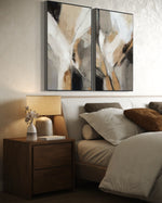 Cargar imagen en el visor de la galería, Set Cuadros Decorativos Abstracto Negro Arena 2 - 206 - Diptico Modernos Arte Minimalista estilo Boho en Tonos Neutros Cálidos
