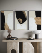 Cargar imagen en el visor de la galería, Set Cuadros Decorativos Abstracto Negro Arena 2 - 214 - Triptico Minimalista y Elegante Arte estilo Nordico en Tonos Beige, Negro, Blanco y Dorado Oro
