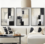 Cargar imagen en el visor de la galería, Set Cuadros Decorativos Abstracto Negro Arena 2-227 - Triptico Moderno y Elegante Arte Minimalista Estilo Nordico en Tonos Neutros

