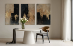 Cargar imagen en el visor de la galería, Set Cuadros Decorativos Abstracto Negro Arena 2-275- Triptico Moderno y Elegante en Negro, Beige y Dorado Oro
