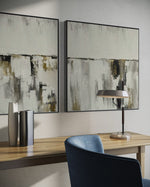 Cargar imagen en el visor de la galería, Set Cuadros Decorativos Abstracto Negro Arena 2 - 203 - Diptico Moderno y Minimalista Estilo Nordico en Tonos Neutros y un toque de Dorado Oro
