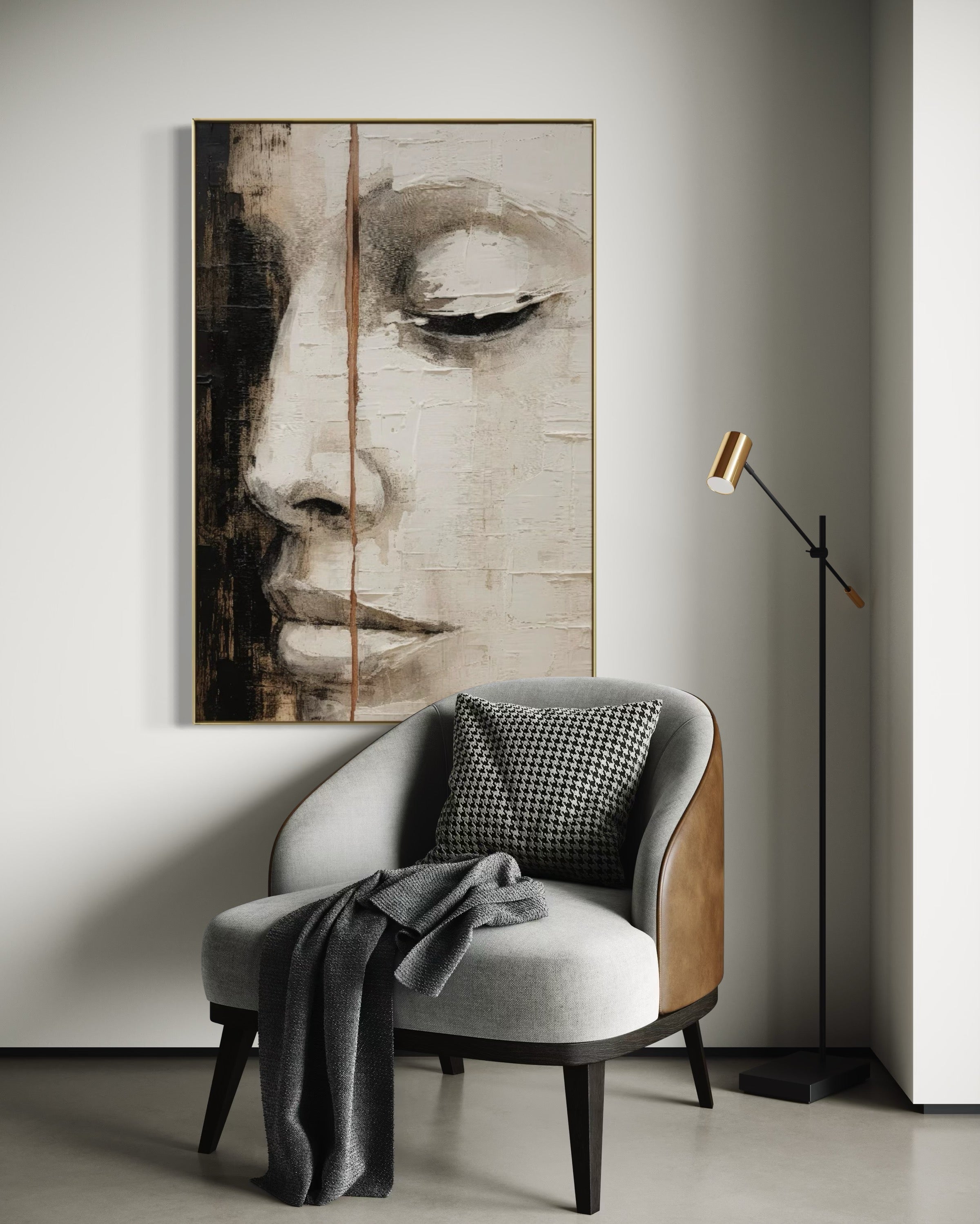 Cuadro Decorativo Abstracto Negro Arena 2-210 Rostro de Mujer Zen Arte Moderno y Elegante Cara estilo Boho