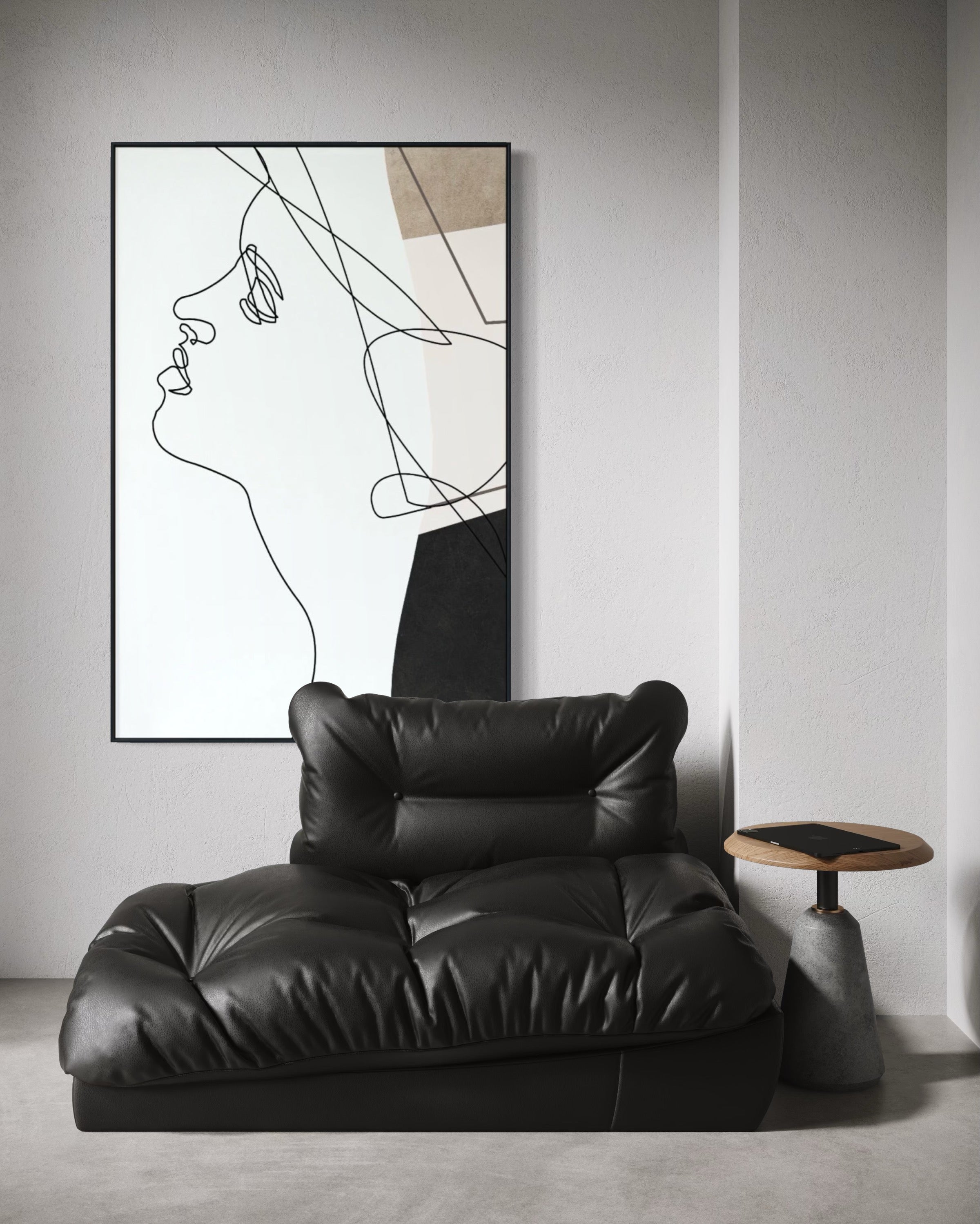 Cuadro Decorativo Abstracto Negro Arena 2-242 Silueta Femenina Arte Lineal Moderno y Minimalista Estilo Nordico Tonos Neutros