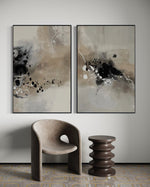 Cargar imagen en el visor de la galería, Set Cuadros Decorativos Abstracto Negro Arena 2-236 - Diptico Moderno Estilo Nordico en Tonos Nutros
