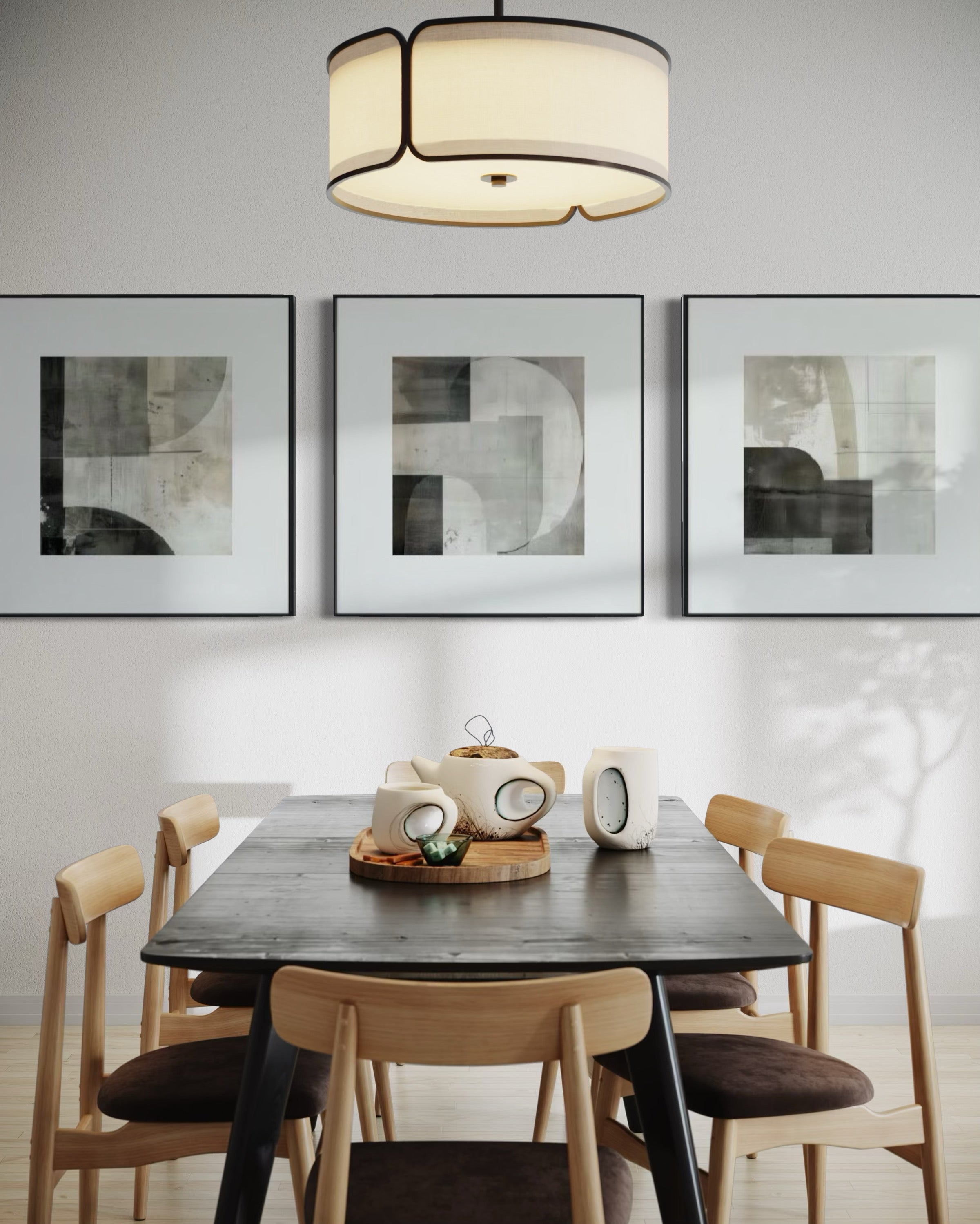 Set Cuadros Decorativos Abstracto Negro Arena  2 - 232 - Triptico Moderno y Elegante Arte Minimalista Estilo Nordico