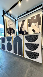 Cargar imagen en el visor de la galería, Set Cuadros Decorativos Abstracto Negro Arena 047 - 4piezas Arte Geométrico Estilo Boho Minimalista Cuádruple
