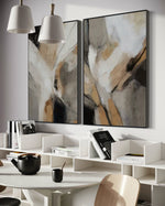Cargar imagen en el visor de la galería, Set Cuadros Decorativos Abstracto Negro Arena 2 - 206 - Diptico Modernos Arte Minimalista estilo Boho en Tonos Neutros Cálidos

