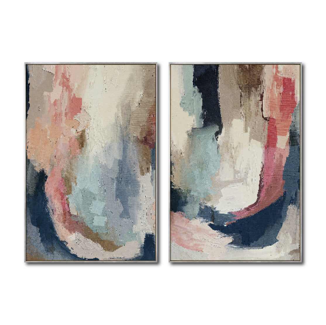 Set de 2 Cuadros Decorativos Abstract Colors 3 - 302 - Arte Moderno en tono Azul, Rosa y Beige