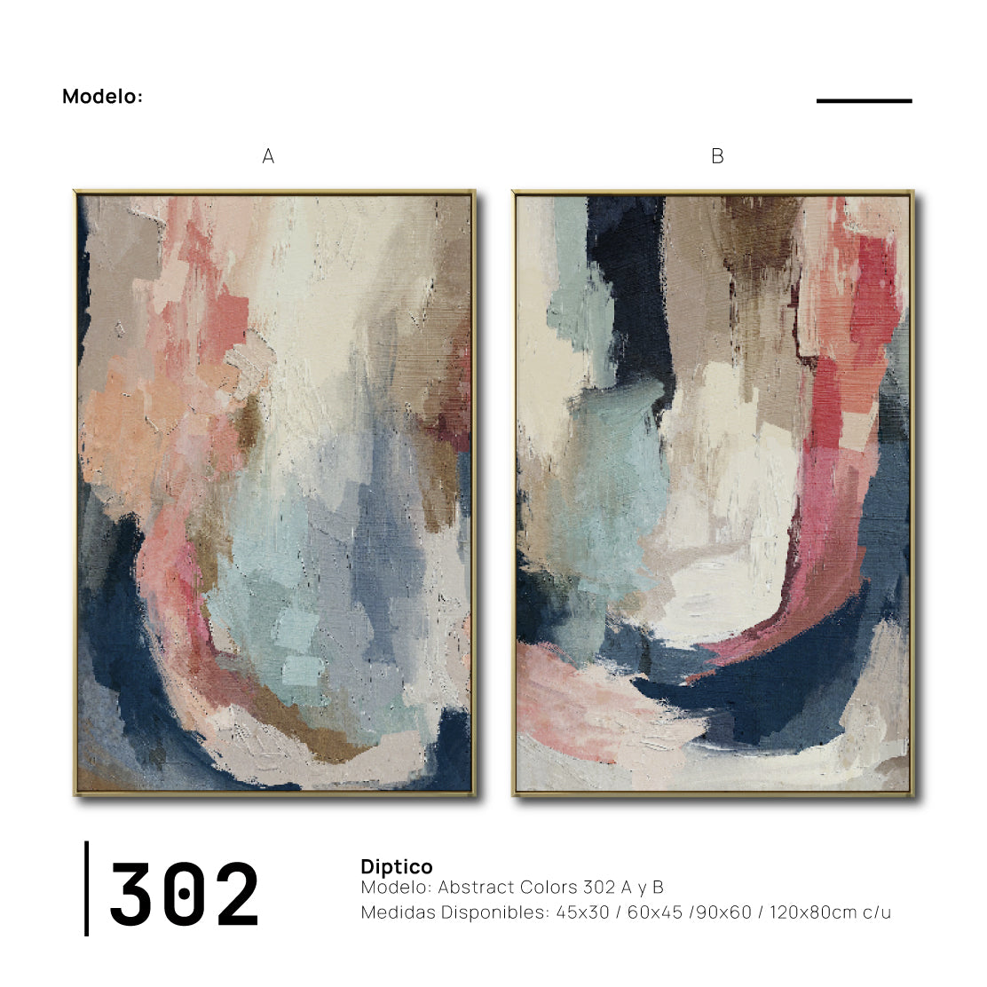 Set de 2 Cuadros Decorativos Abstract Colors 3 - 302 - Para Sala