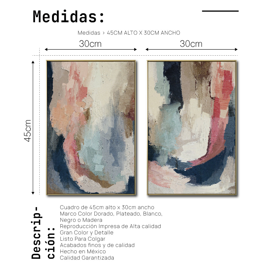 Set de 2 Cuadros Decorativos Abstract Colors 3 - 302 - Arte Moderno en tono Azul, Rosa y Beige