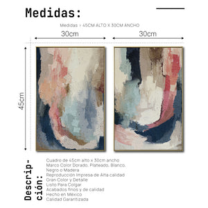 Set de 2 Cuadros Decorativos Abstract Colors 3 - 302 - Arte Moderno en tono Azul, Rosa y Beige