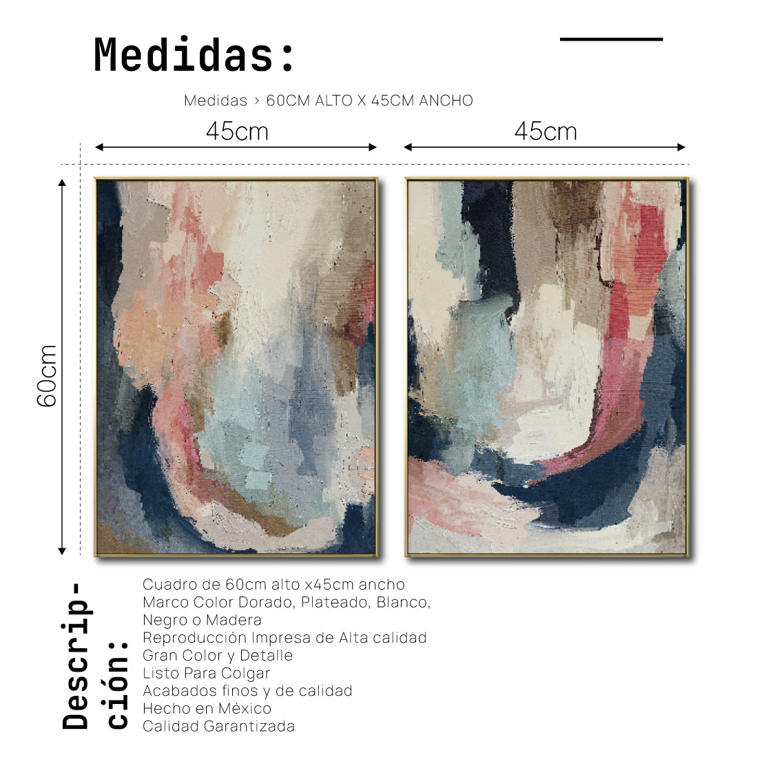 Set de 2 Cuadros Decorativos Abstract Colors 3 - 302 - Arte Moderno en tono Azul, Rosa y Beige