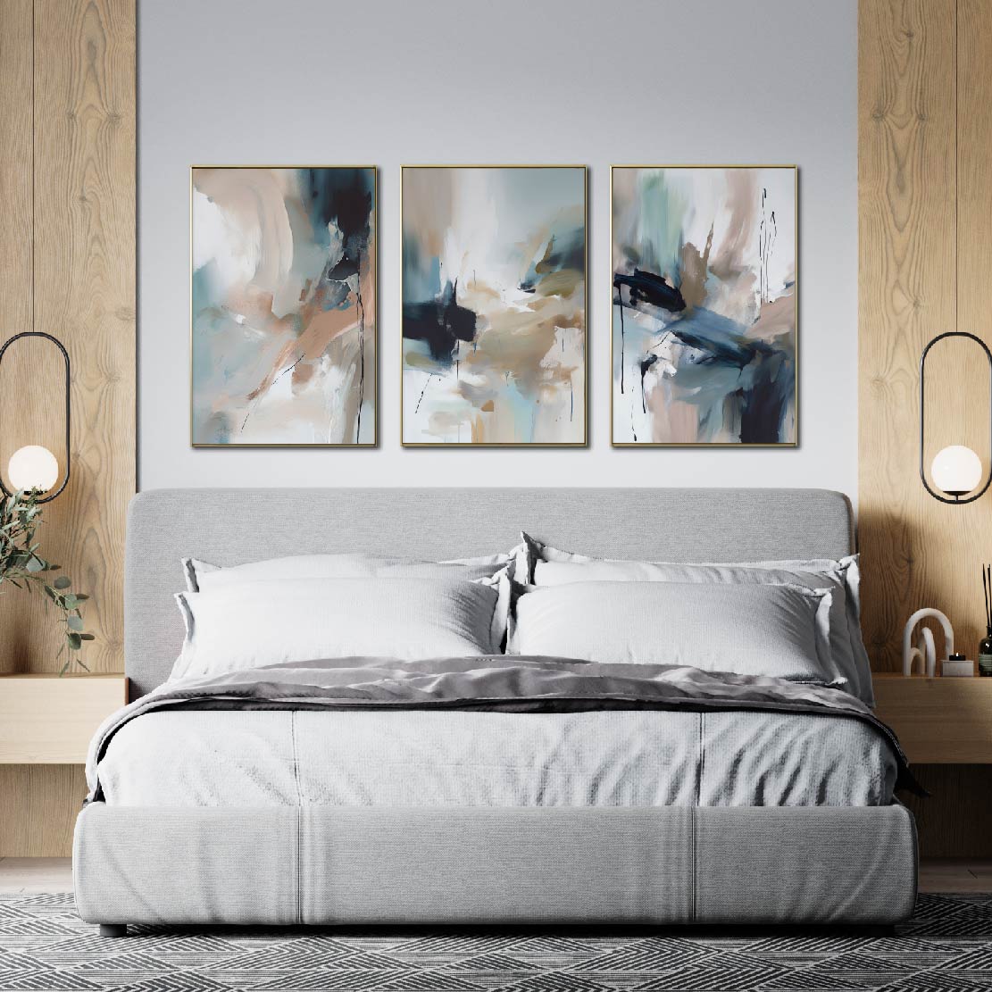 Set de 3 Cuadros Decorativos Abstract Colors 3 - 303 . Para Recamara