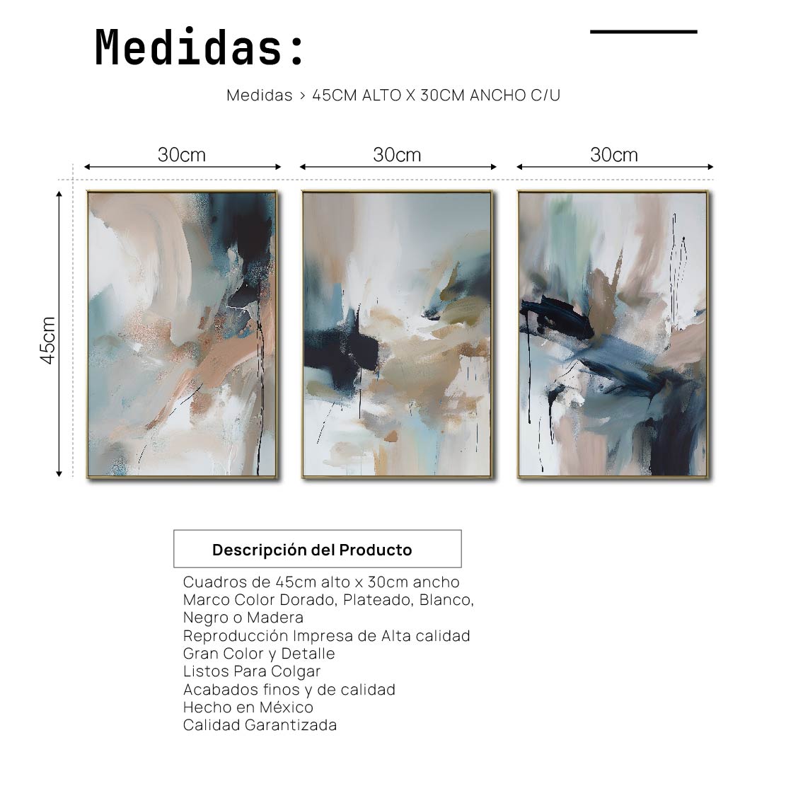 Set de 3 Cuadros Decorativos Abstract Colors 3 - 303 - Para Sala