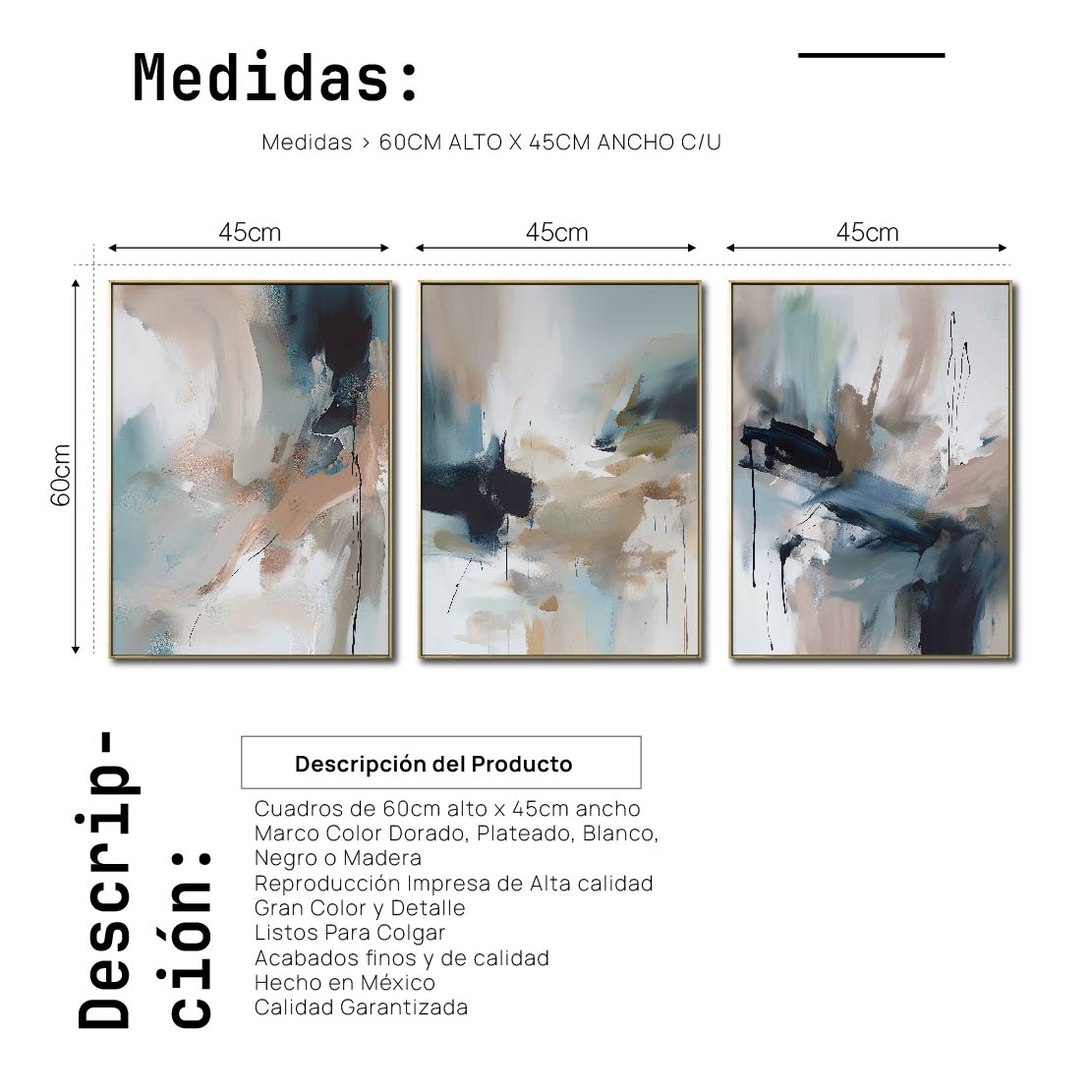 Set de 3 Cuadros Decorativos Abstract Colors 3 - 303 . Para Recamara