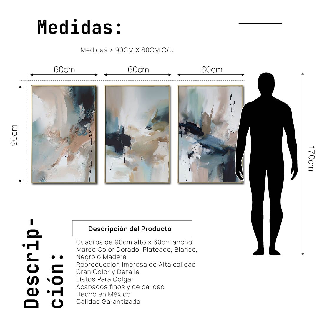 Set de 3 Cuadros Decorativos Abstract Colors 3 - 303 . Para Recamara