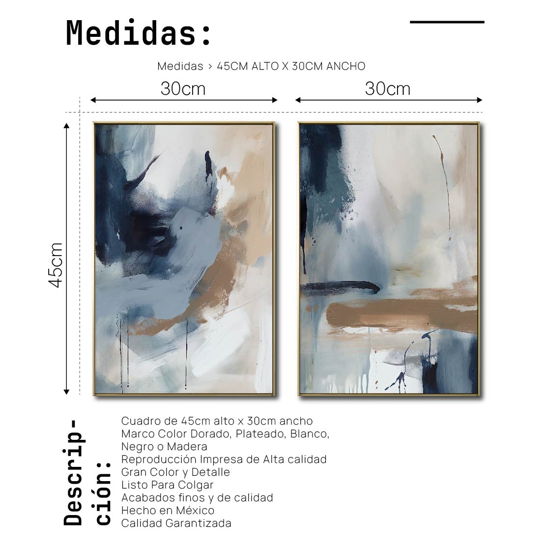 Set de 2 Cuadros Decorativos Abstract Colors 3 - 304 - Para Sala