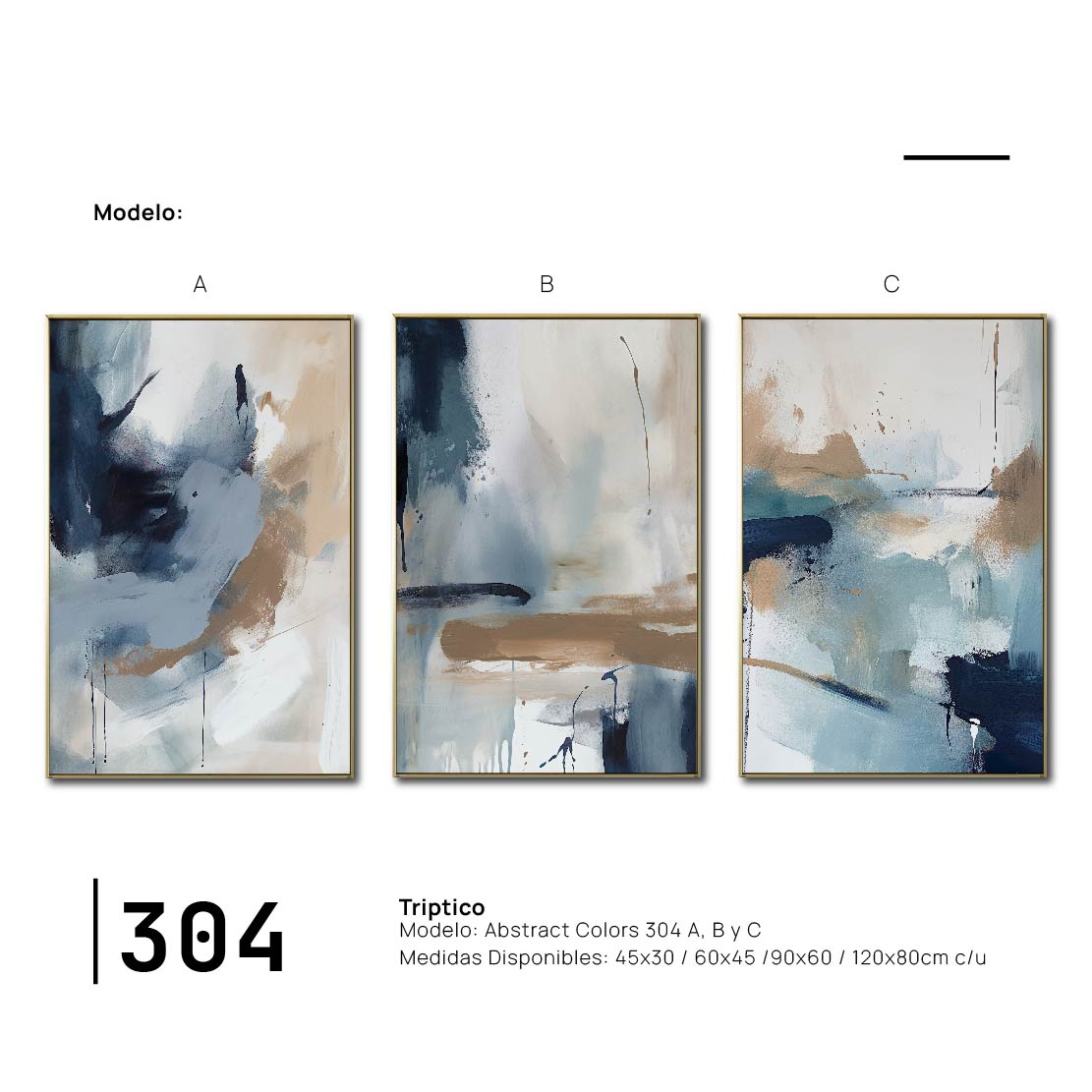Set de 3 Cuadros Decorativos Abstract Colors 3 - 304 - Para Sala