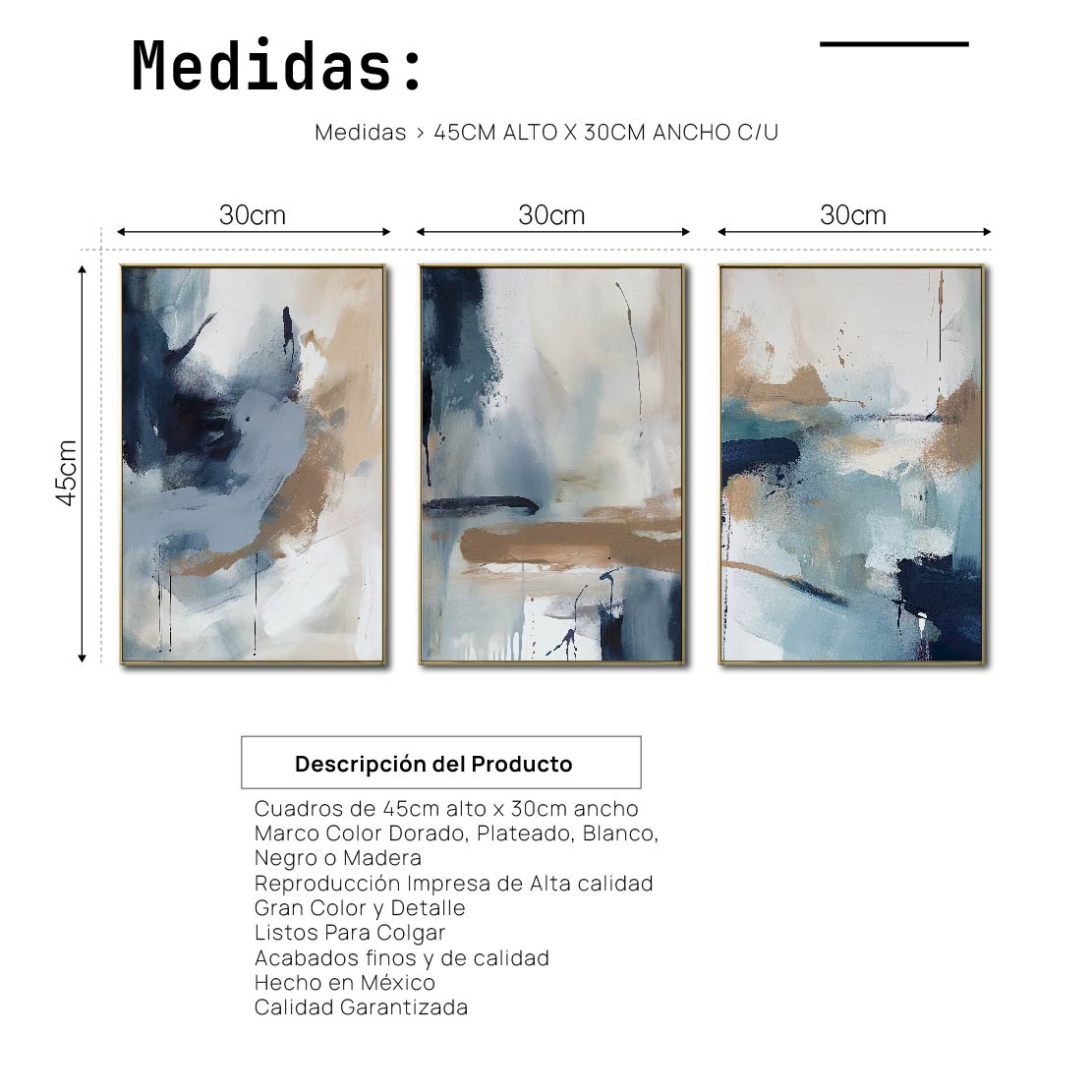 Set de 3 Cuadros Decorativos Abstract Colors 3 - 304 - Para Credenza